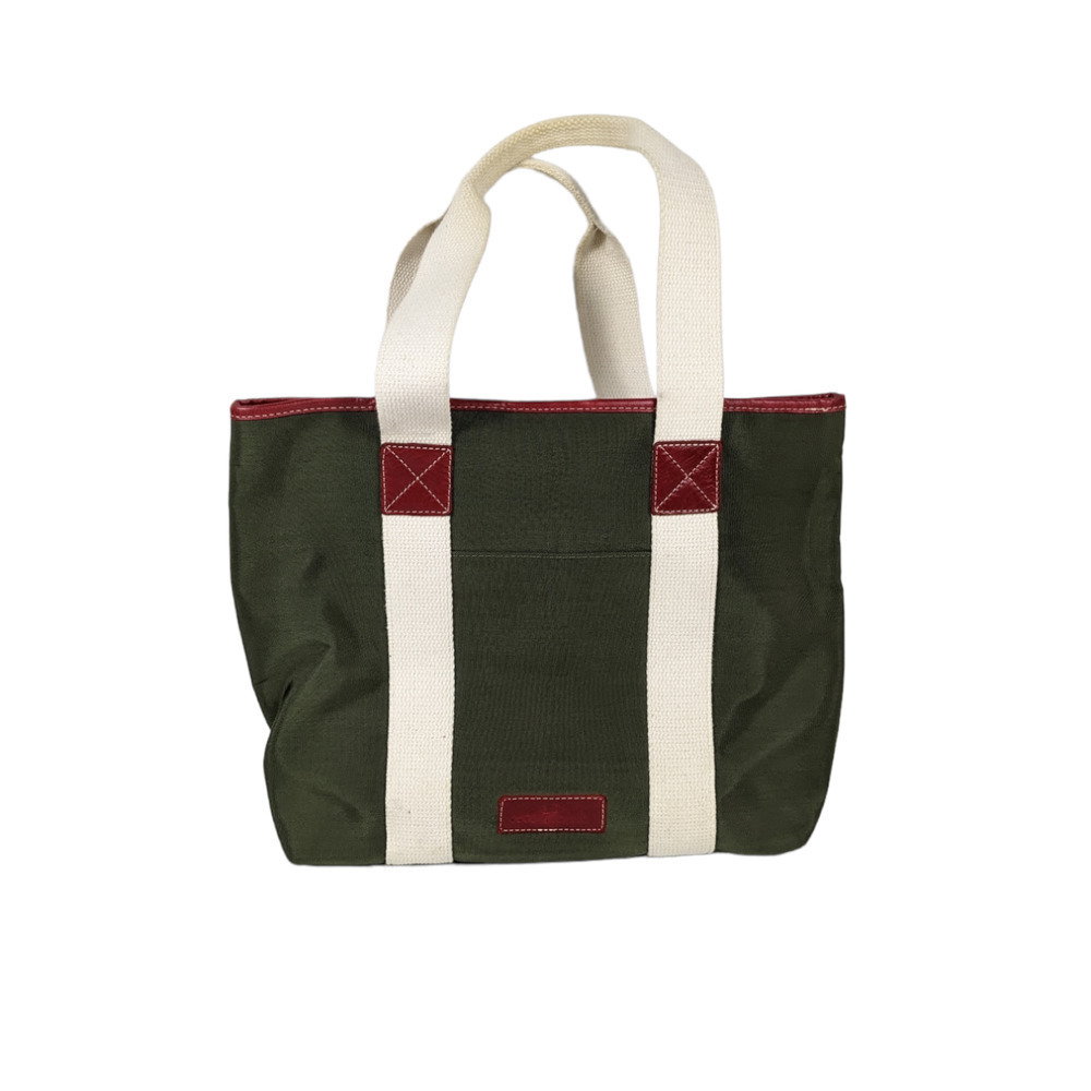 Rafe Womens Tote Olive Green Canvas Cream Straps Camel Leather Trim Bag Purse